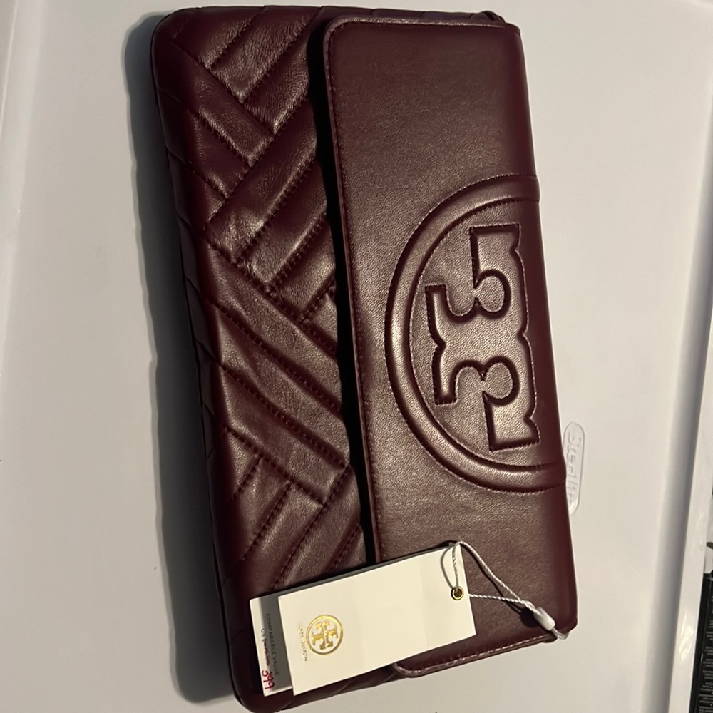 Tory Burch Alexa Clutch Imperial Garnet /609 54450 LEATHER CLUTCH  BAG NWT